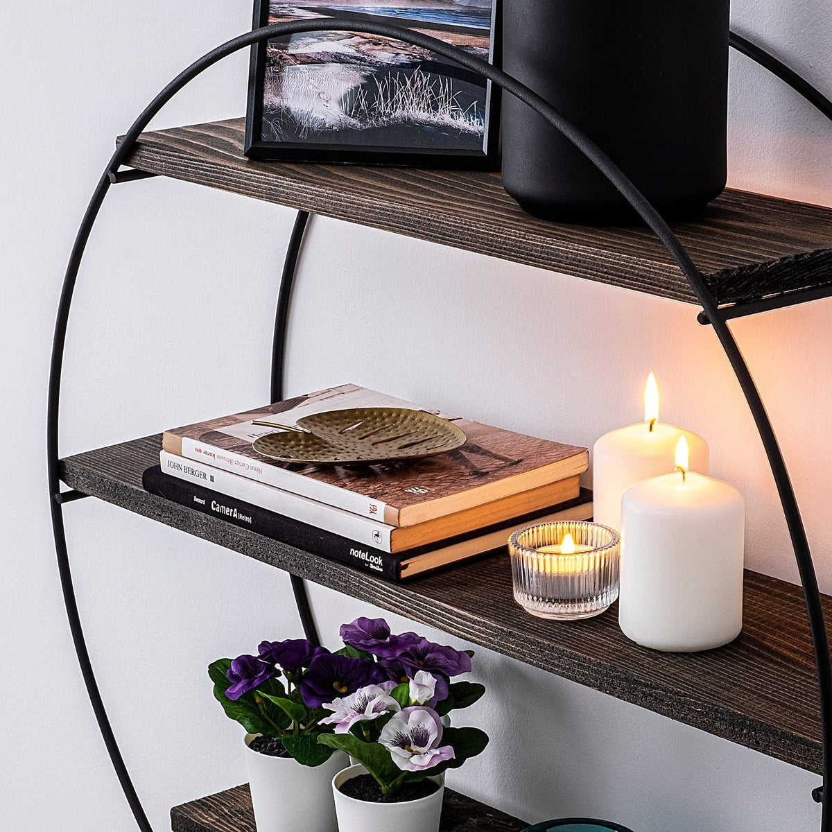 Raft TULIPA, nuc/negru, lemn/metal, 60x15x60 cm