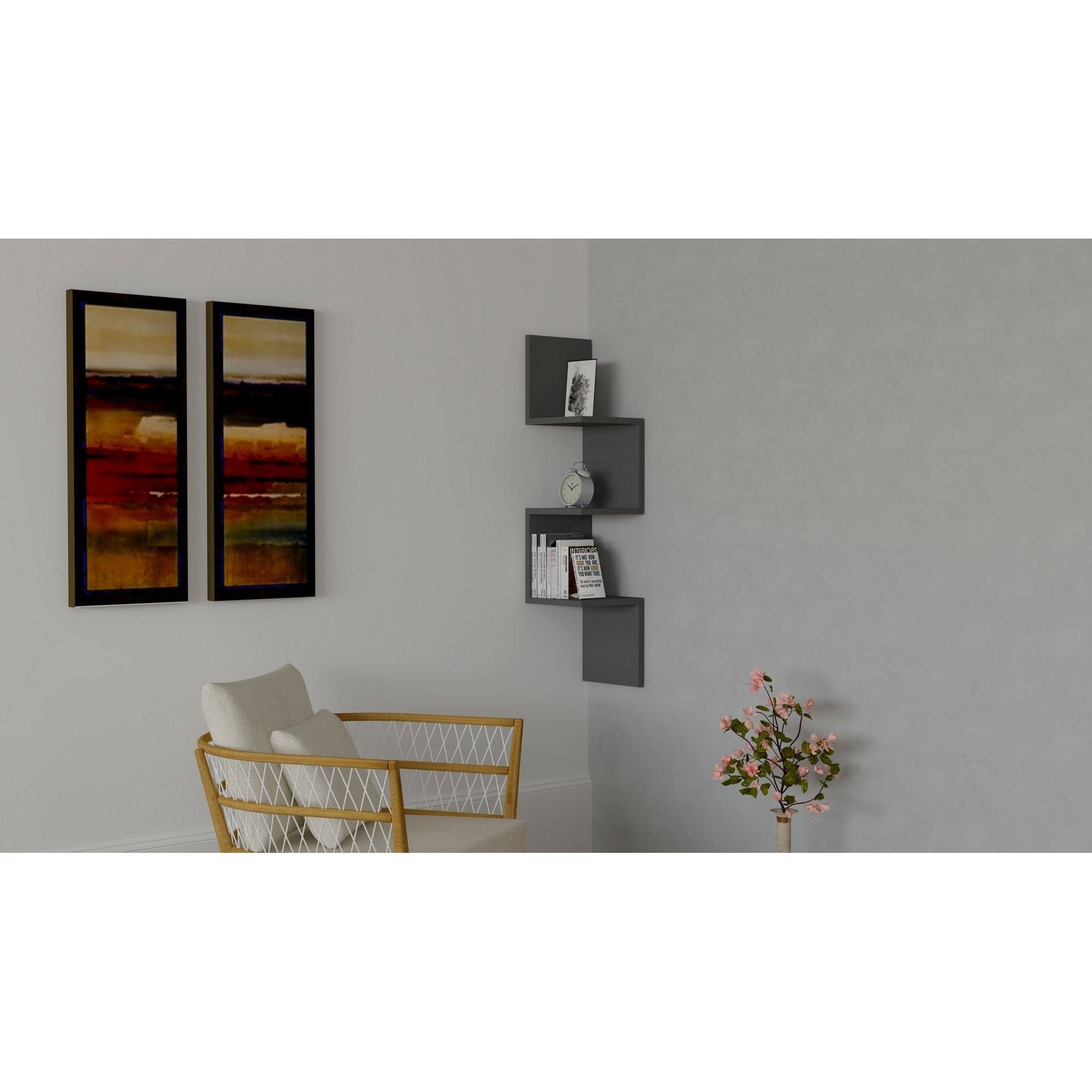 Raft ZIKZAK, gri antracit, PAL melaminat, 25x25x105 cm