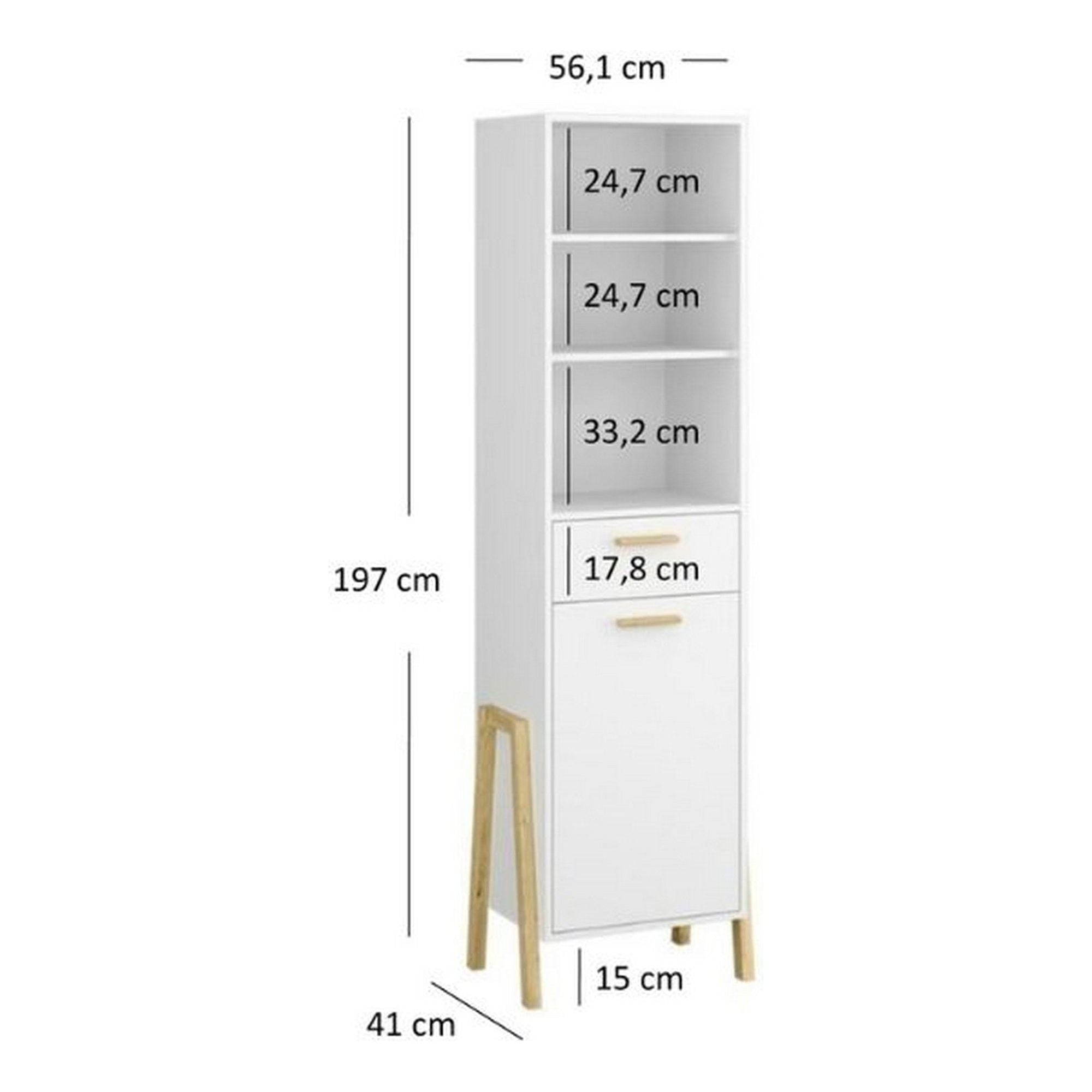 Dulap BELLE, alb/stejar auriu, PAL laminat, cu o usa si un sertar, 96x55x197 cm