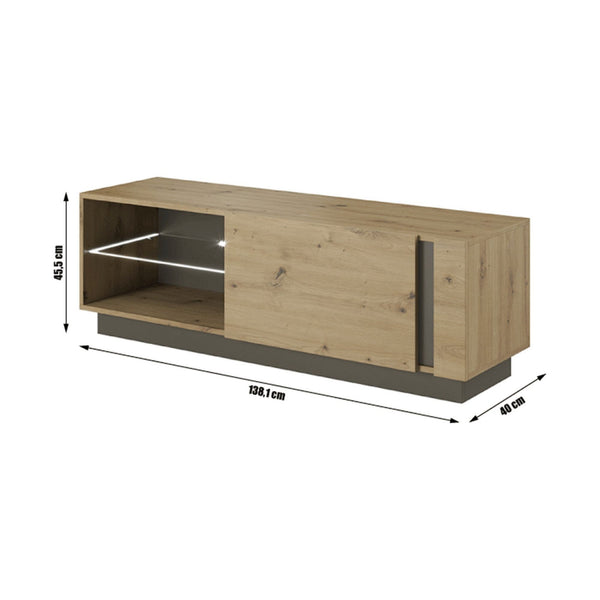 Comoda RTV CITY, stejar artisan/gri grafit, DTD laminat, 138x40x46 cm