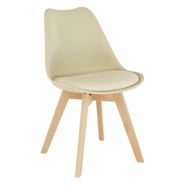 Scaun BALI 2 NEW, cappuccino vanilie/fag, piele ecologica/plastic/lemn, 48x56x81 cm