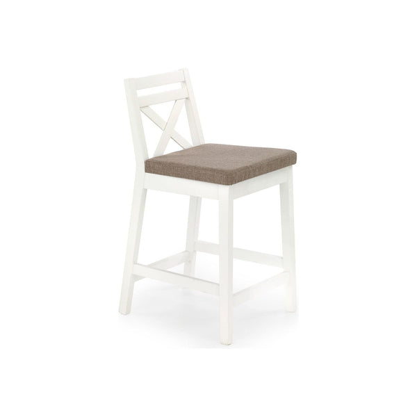 Scaun bar BORYS LOW, bej - Inari 23/alb, stofa/lemn, 41x48x83 cm
