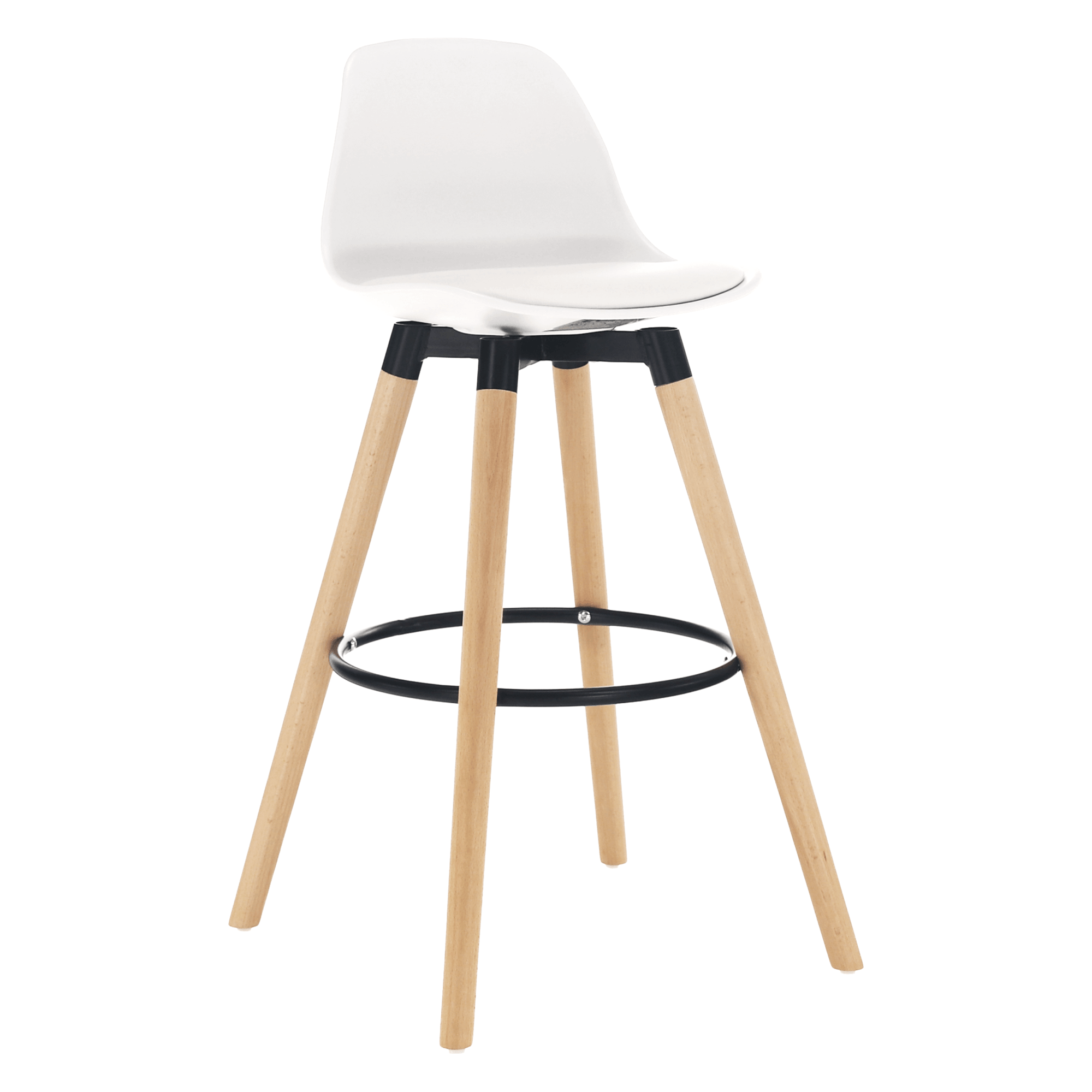 Scaun bar EVANS, alb/fag, piele ecologica/lemn, 38x45x91 cm