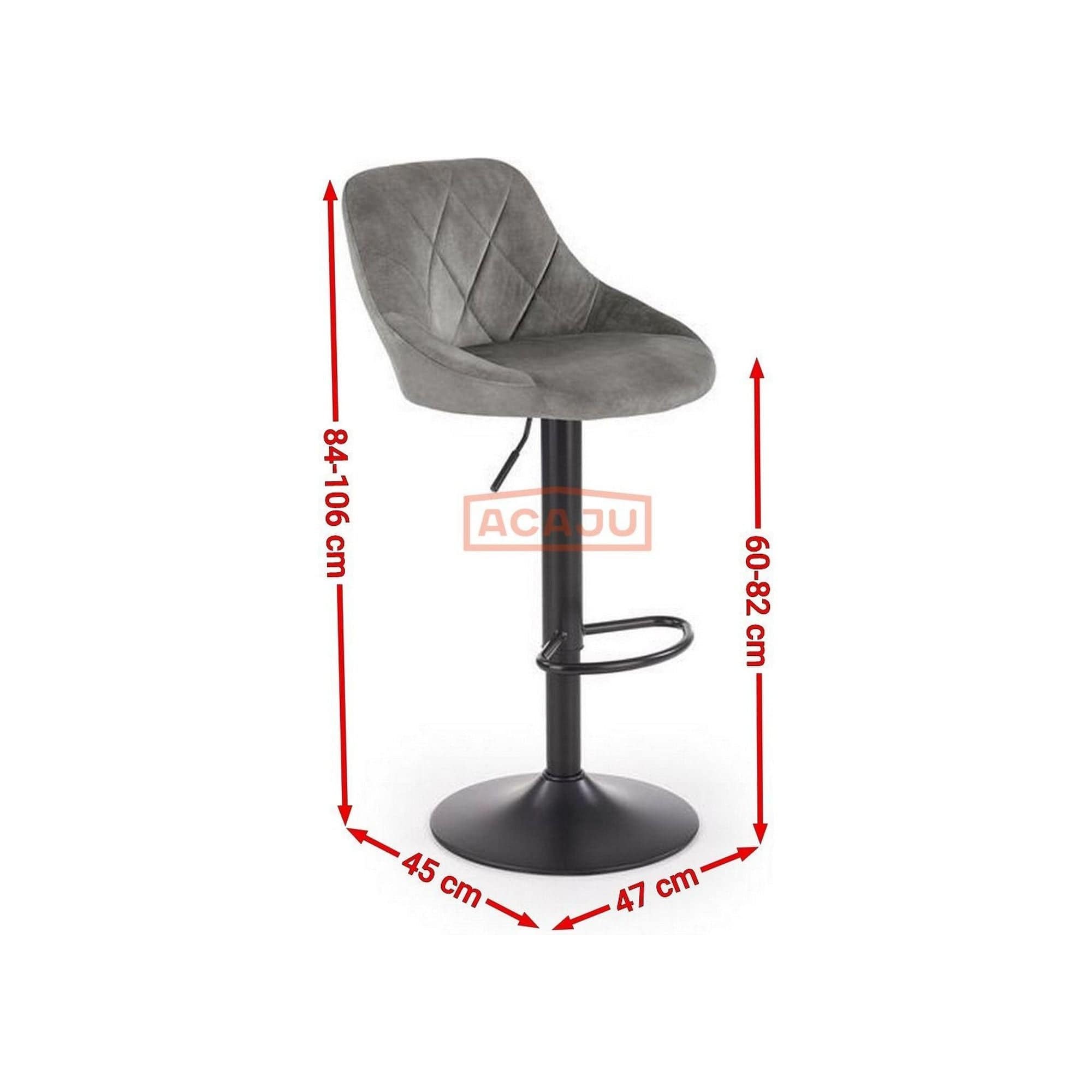 Scaun bar H101, stofa catifelata gri - Bluvel 14, 47x45x106 cm