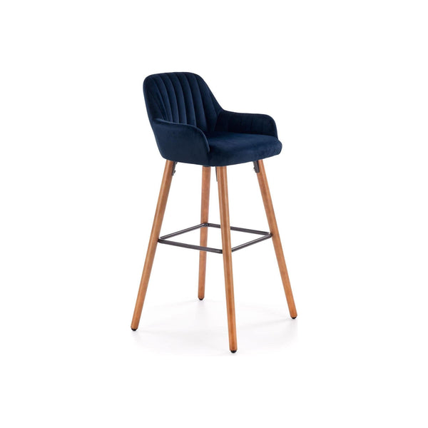 Scaun bar H93, albastru - Bluvel 86/nuc, stofa/lemn, 47x49x98 cm