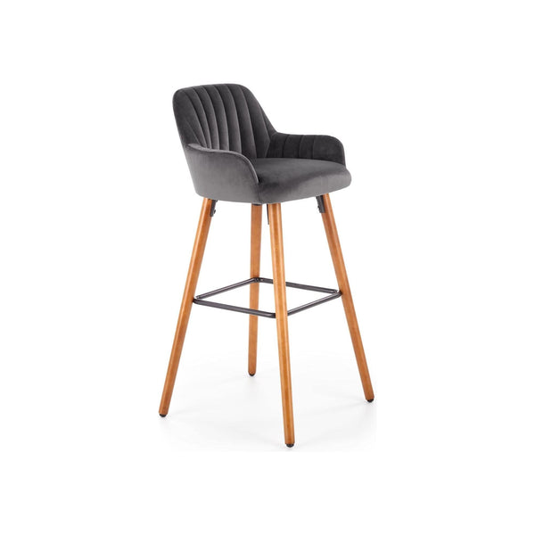 Scaun bar H93, gri inchis/nuc, stofa/lemn, 47x49x98 cm