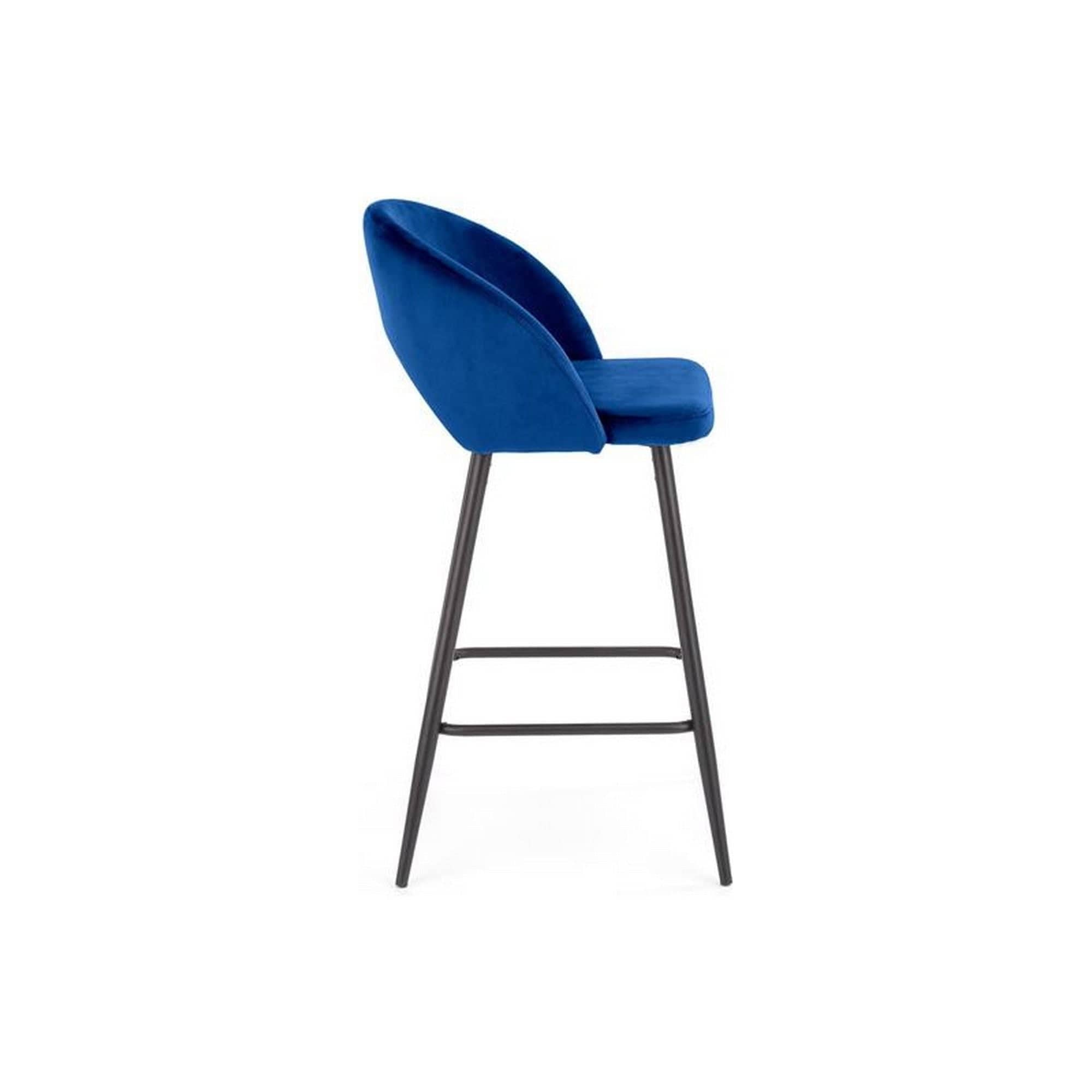 Scaun bar H96, albastru inchis/negru, stofa/otel, 48x49x89 cm