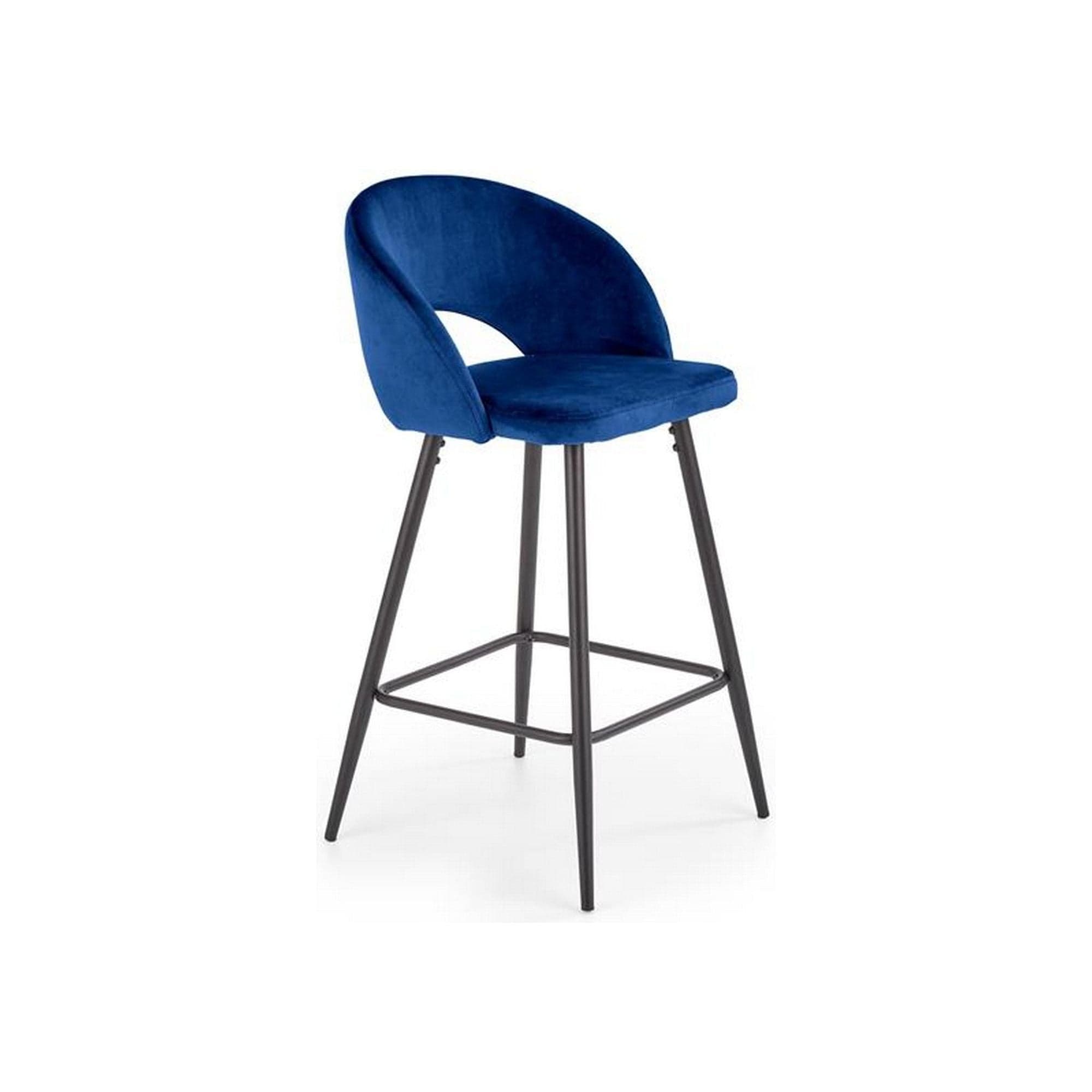Scaun bar H96, albastru inchis/negru, stofa/otel, 48x49x89 cm