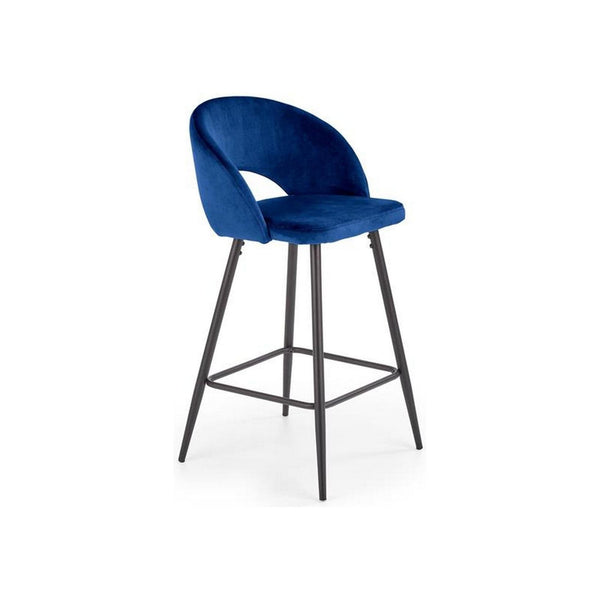Scaun bar H96, albastru inchis/negru, stofa/otel, 48x49x89 cm