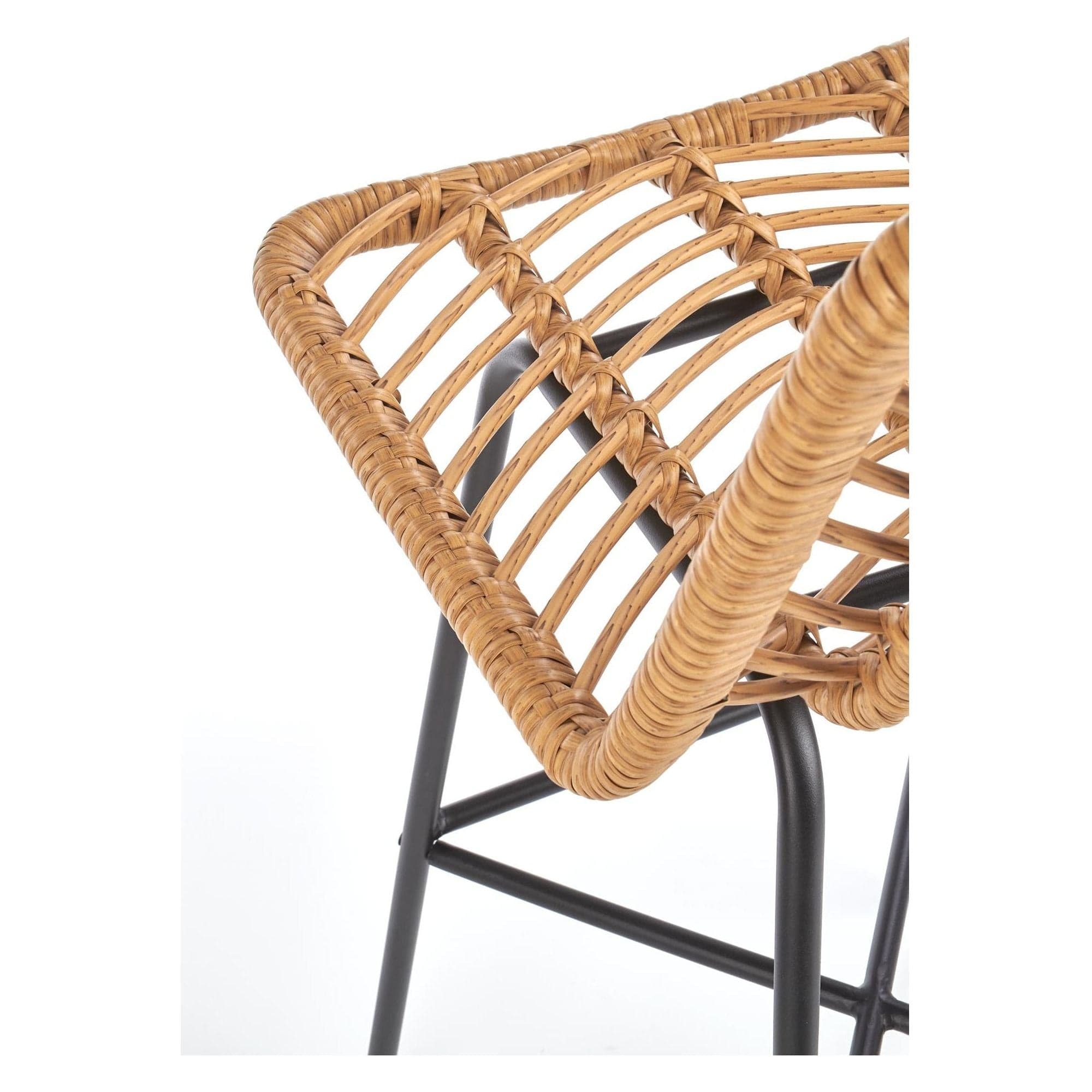 Scaun bar H97, negru/stejar, rattan sintetic/otel, 47x57x113 cm