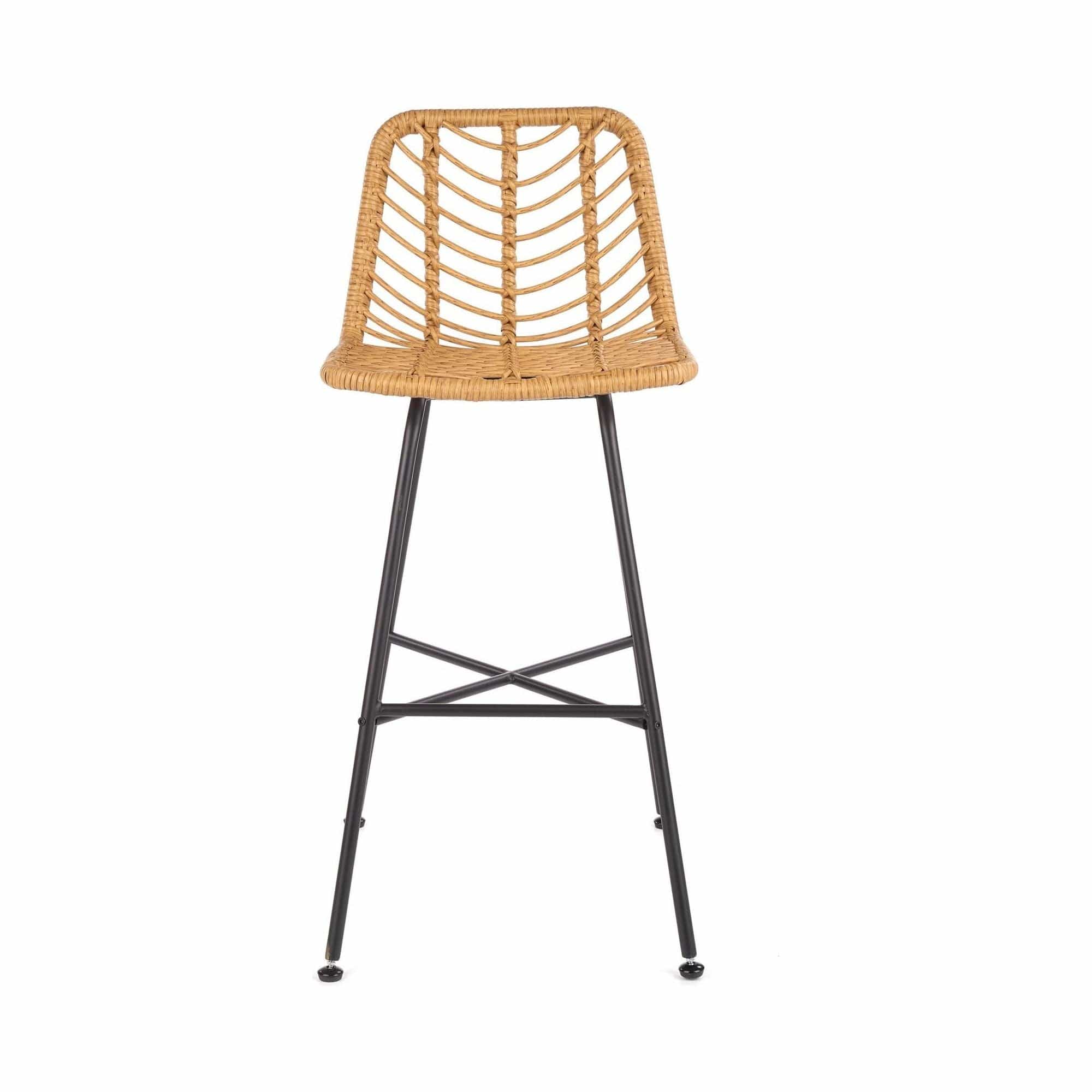 Scaun bar H97, negru/stejar, rattan sintetic/otel, 47x57x113 cm