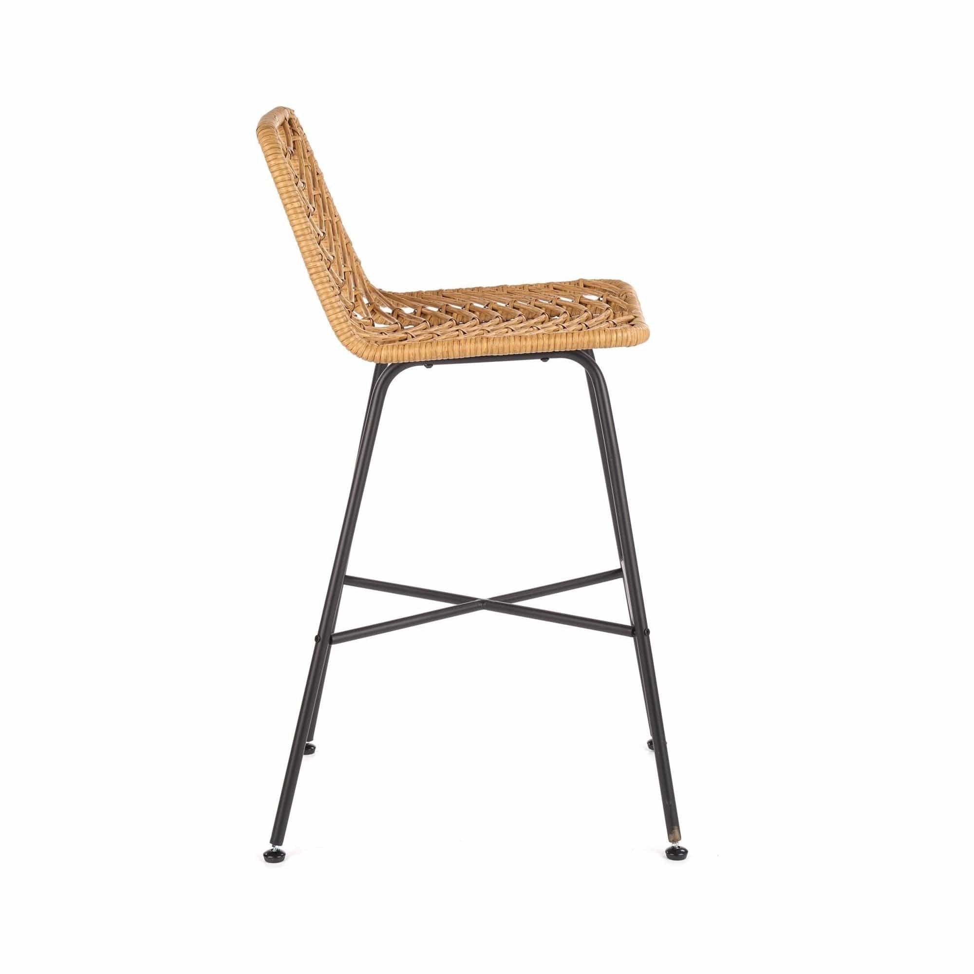 Scaun bar H97, negru/stejar, rattan sintetic/otel, 47x57x113 cm