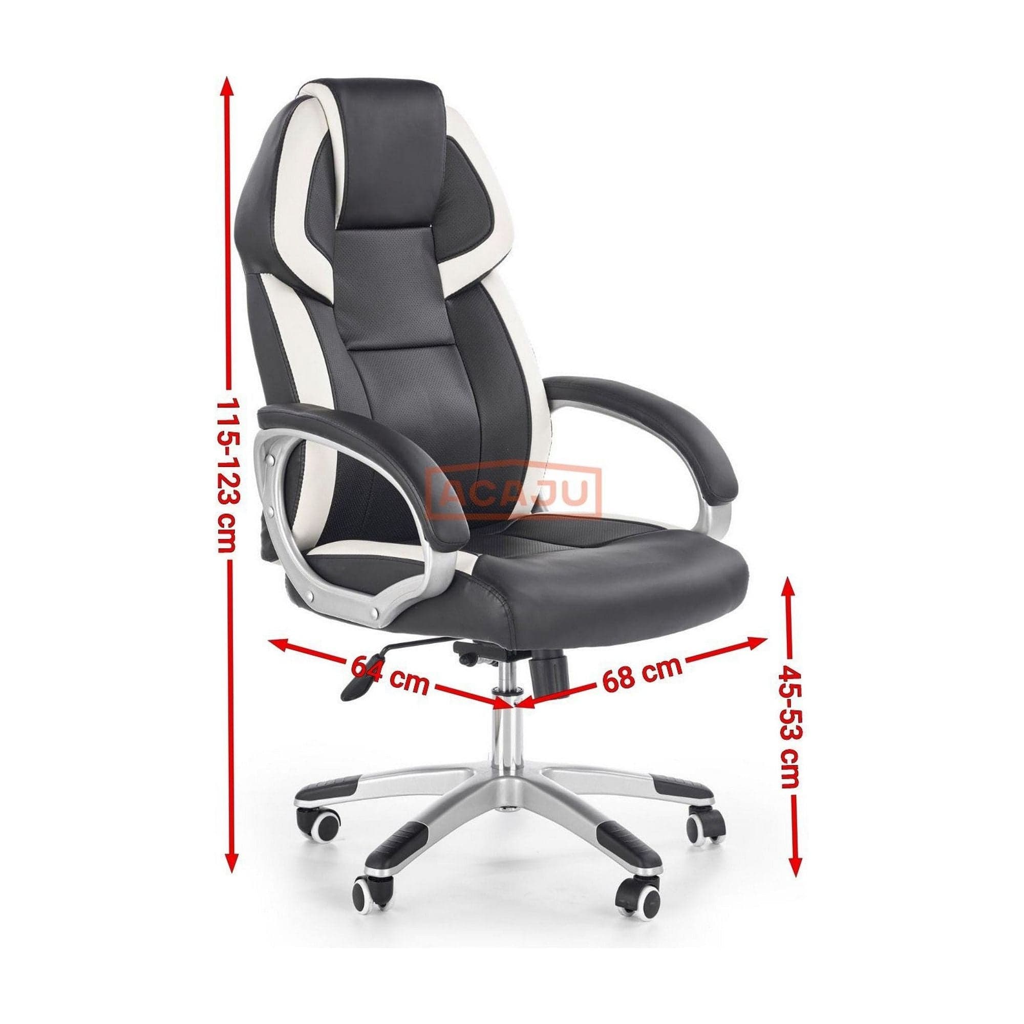 Scaun de birou BARTON, negru/alb, piele ecologica perforata, 64x68x115/123 cm