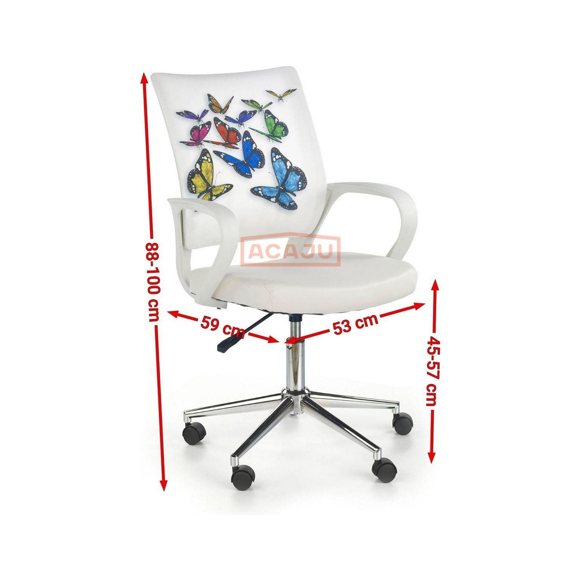 Scaun de birou pentru copii BUTTERFLY IBIS, alb, piele ecologica/stofa, 53x59x88/100 cm