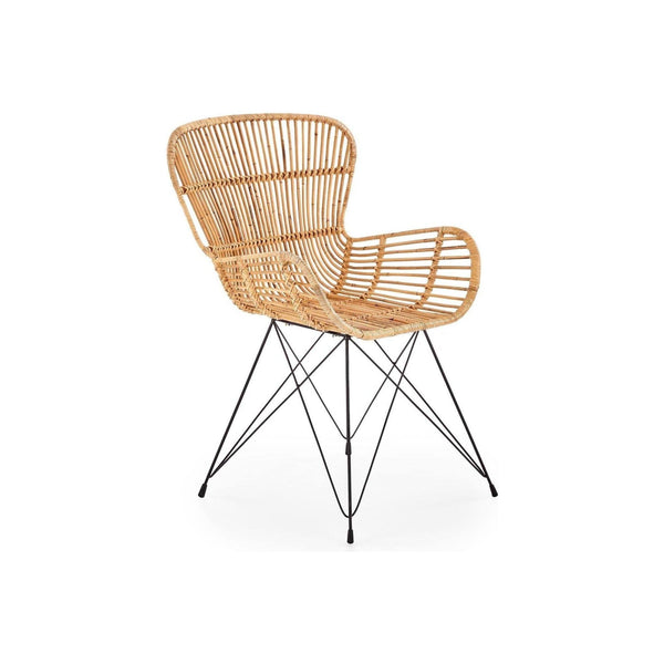 Scaun de gradina K335, bej/negru, rattan natural/otel, 61x63x90x45 cm