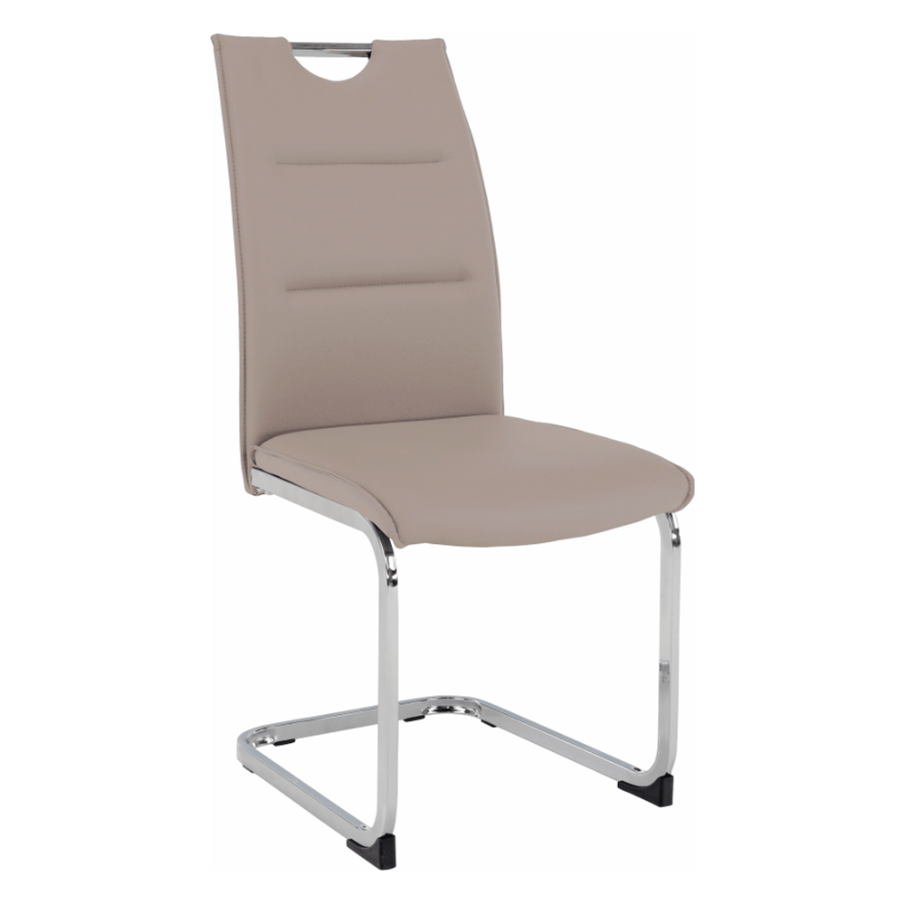 Scaun dining TOSENA, maro deschis/crom, piele ecologica/metal, 44x61x98 cm