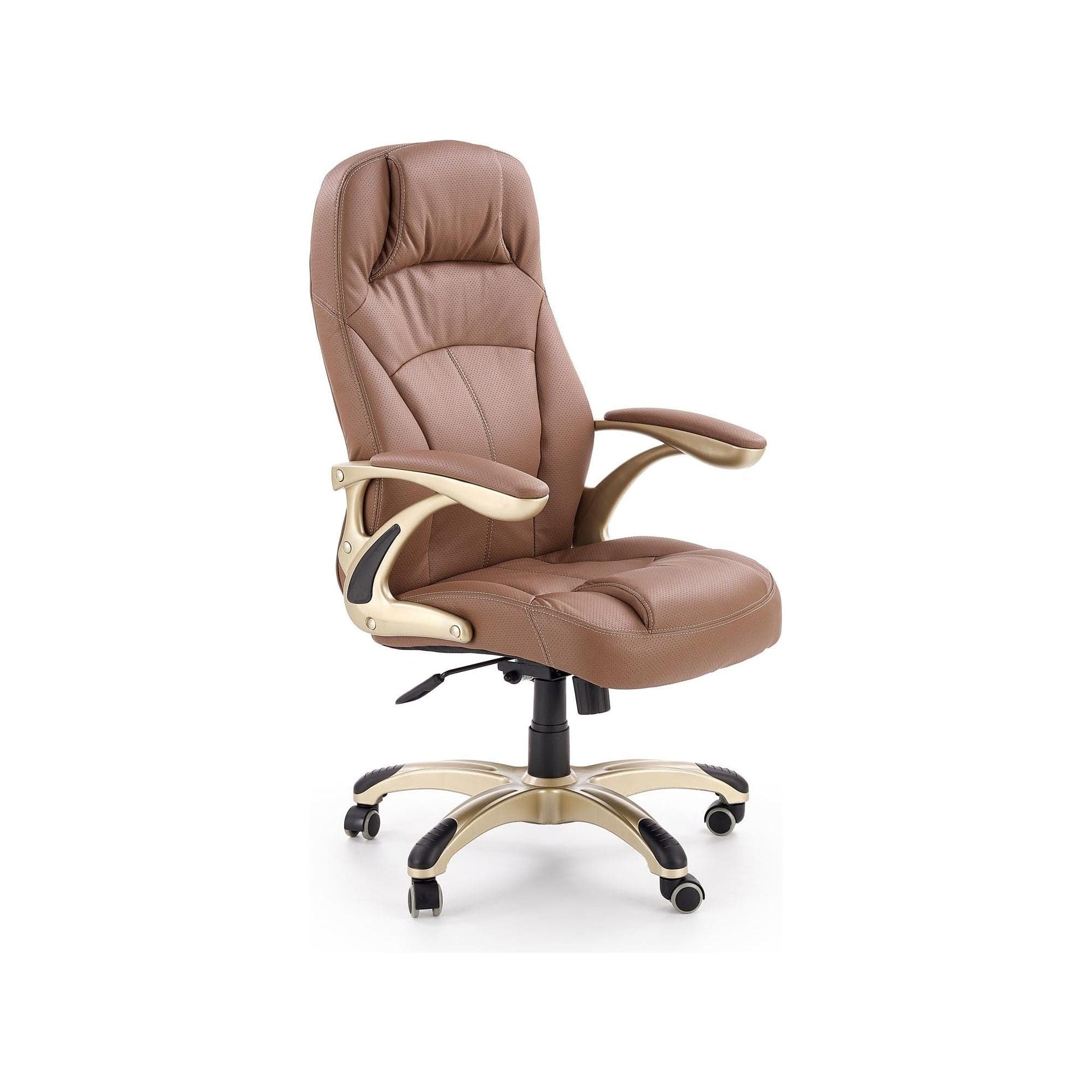 Scaun directorial CARLOS, maro deschis, piele ecologica perforata/metal, 66x70x106/114 cm