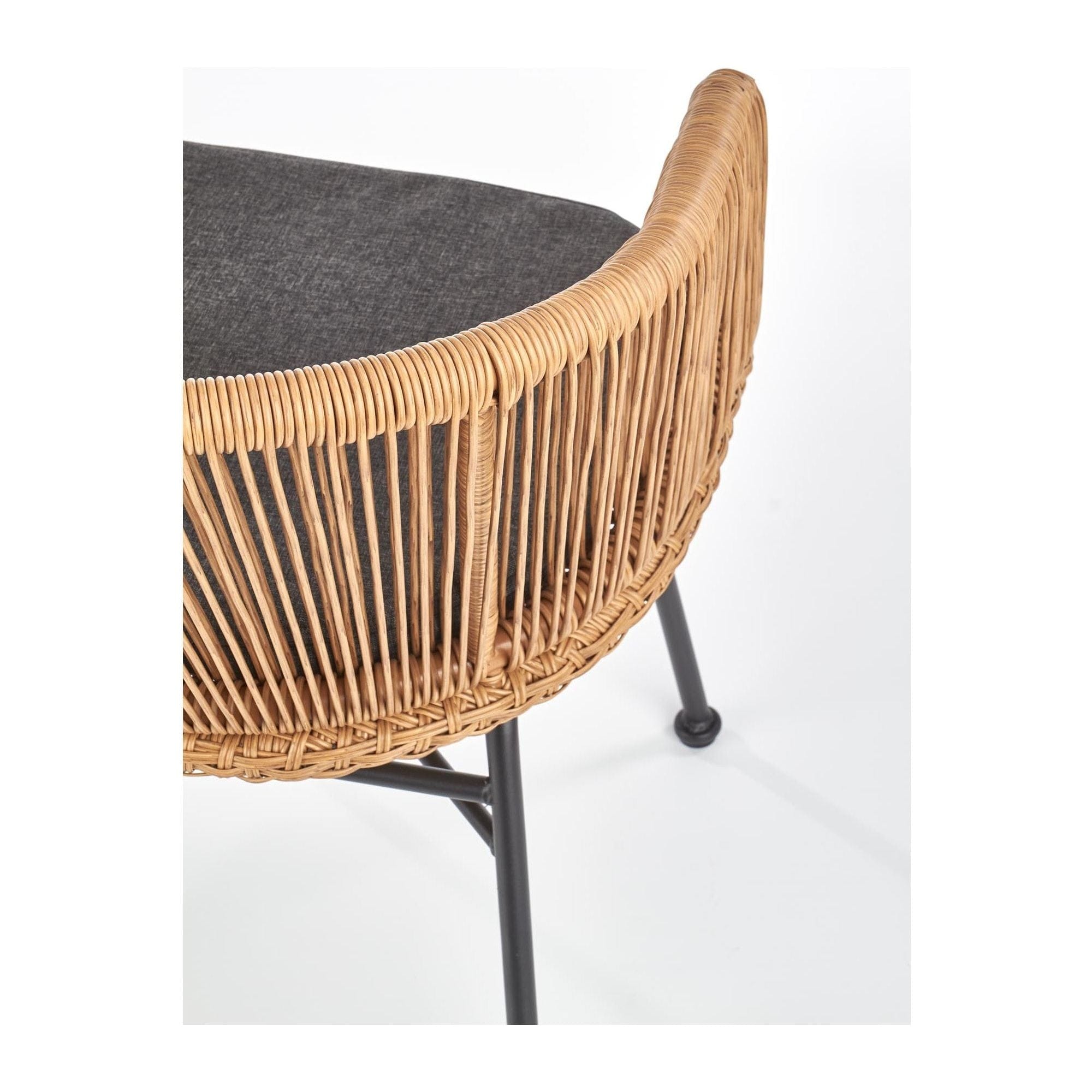 Scaun K400, gri/bej/negru, stofa/rattan sintetic/otel, 55x47x74 cm