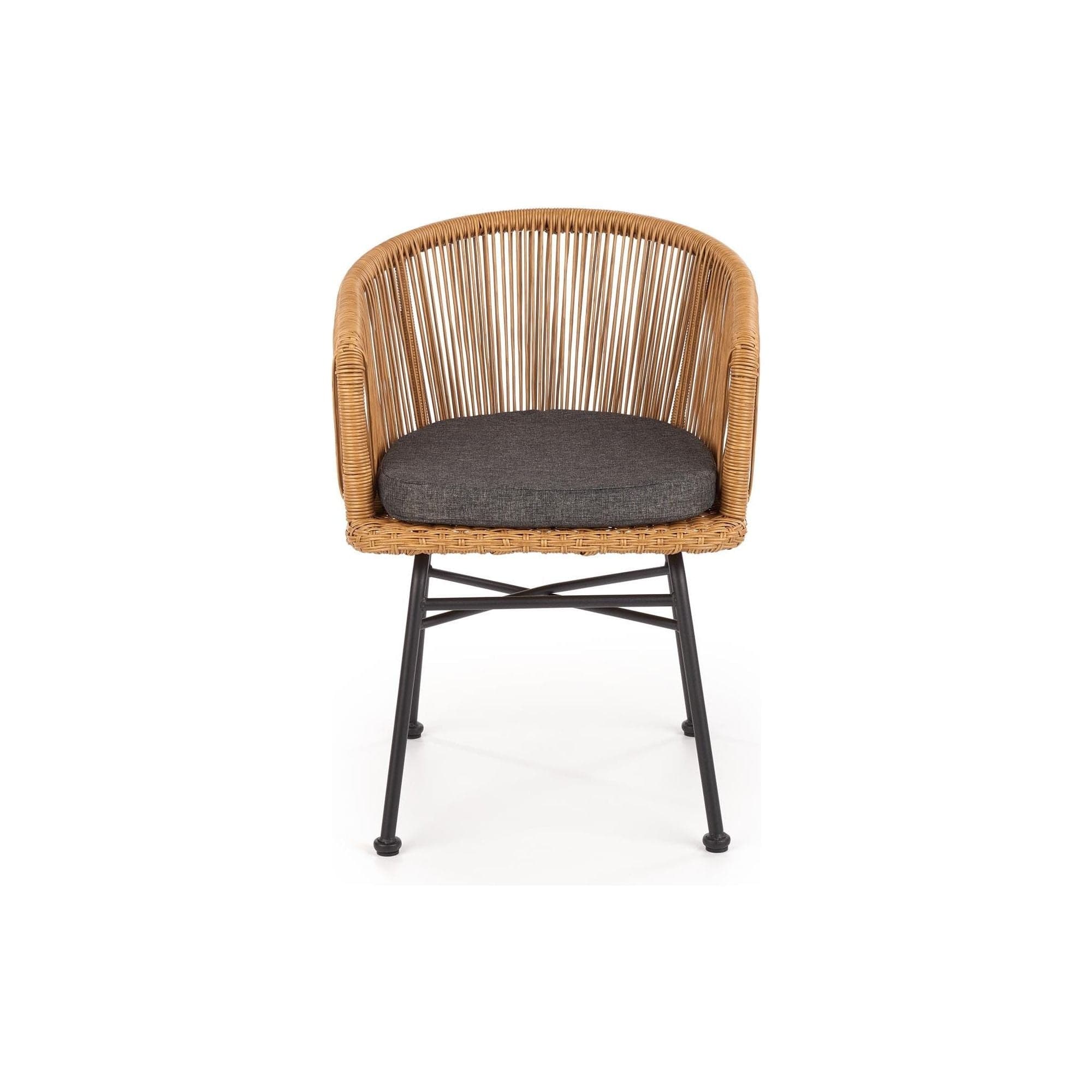 Scaun K400, gri/bej/negru, stofa/rattan sintetic/otel, 55x47x74 cm
