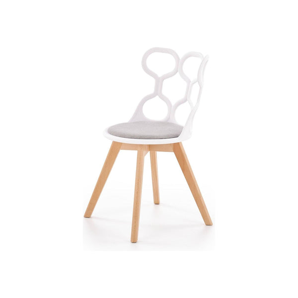 Scaun living K308, alb/gri/stejar, stofa clasica/polipropilena/lemn, 43X50X80 CM