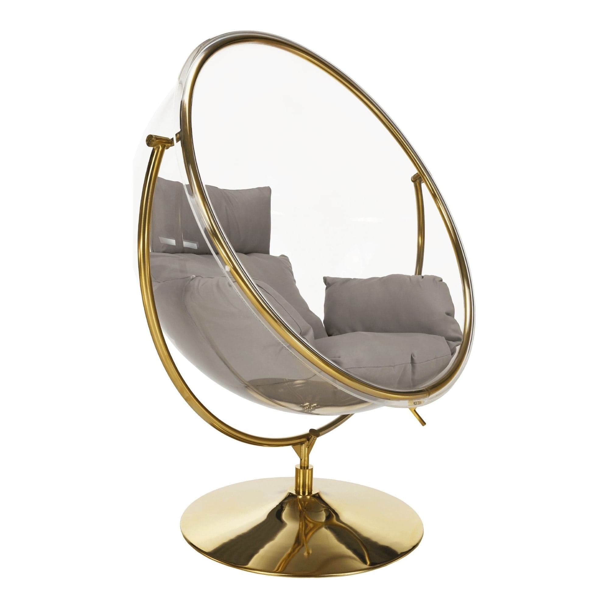 Scaun suspendat BUBBLE TIP 2, auriu/transparent/gri, otel/acril/tesatura, 106x80x135 cm