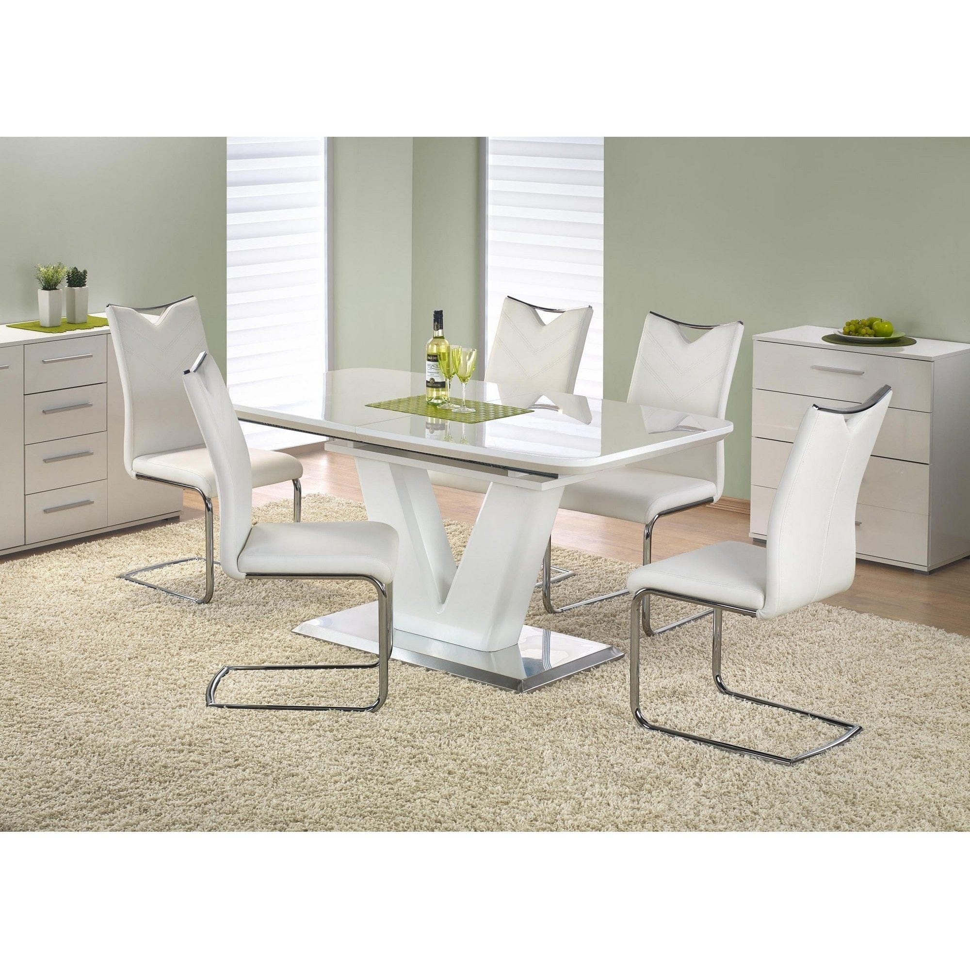 Scaun tapitat K224, alb/crom, piele ecologica/metal, 44X54X100 CM