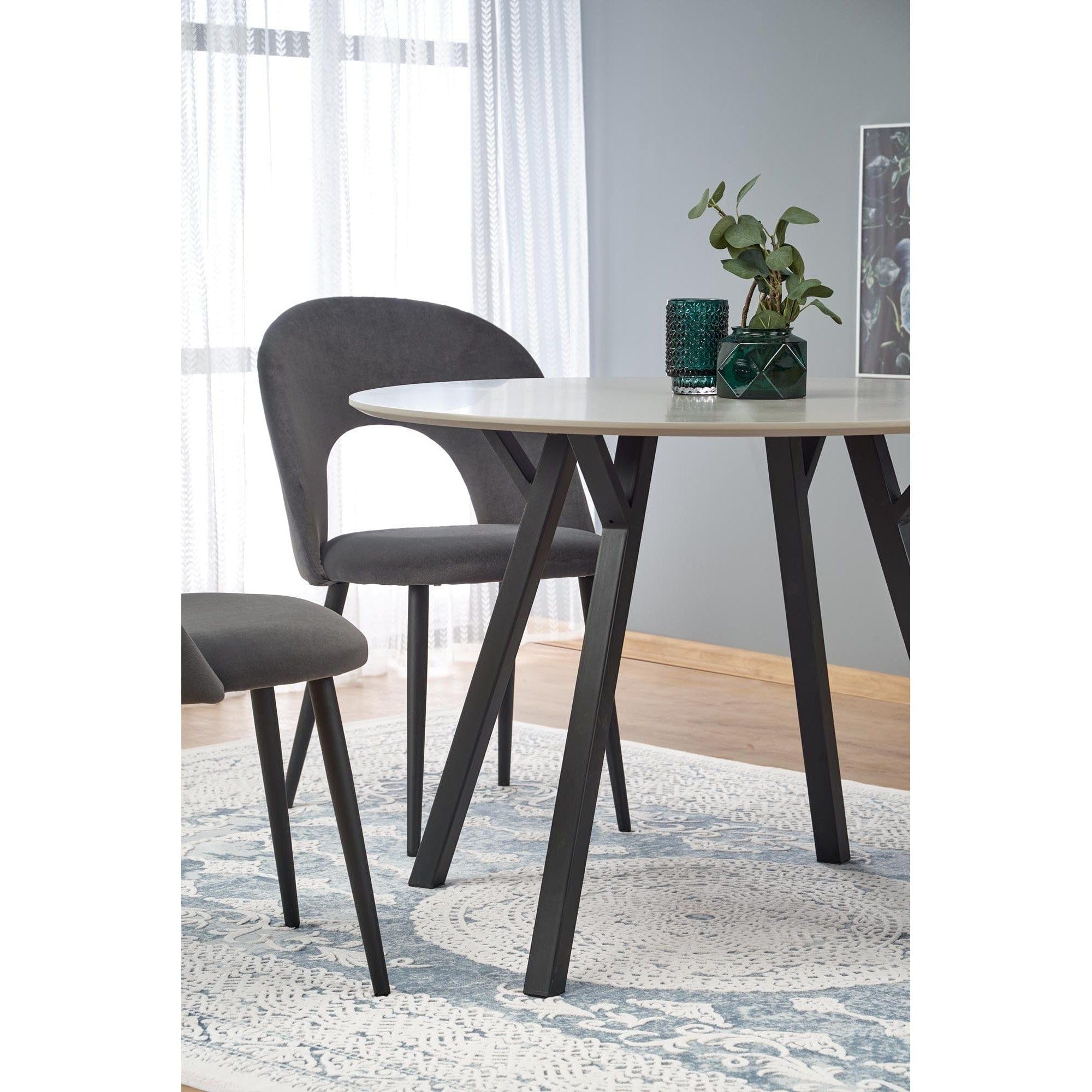 Scaun tapitat K384, gri/negru, stofa catifelata/metal, 54x57x84 cm
