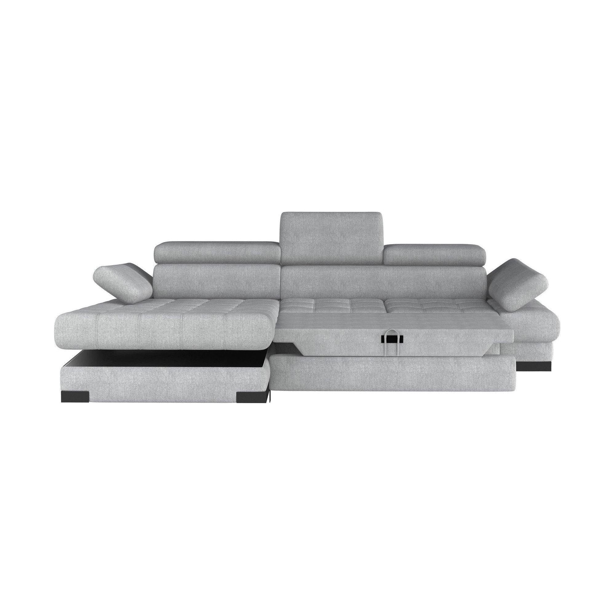 Coltar extensibil SELVA MINI, sezlong stanga, stofa clasica gri - Austin 19, cu lada depozitare, 270x173x95 cm