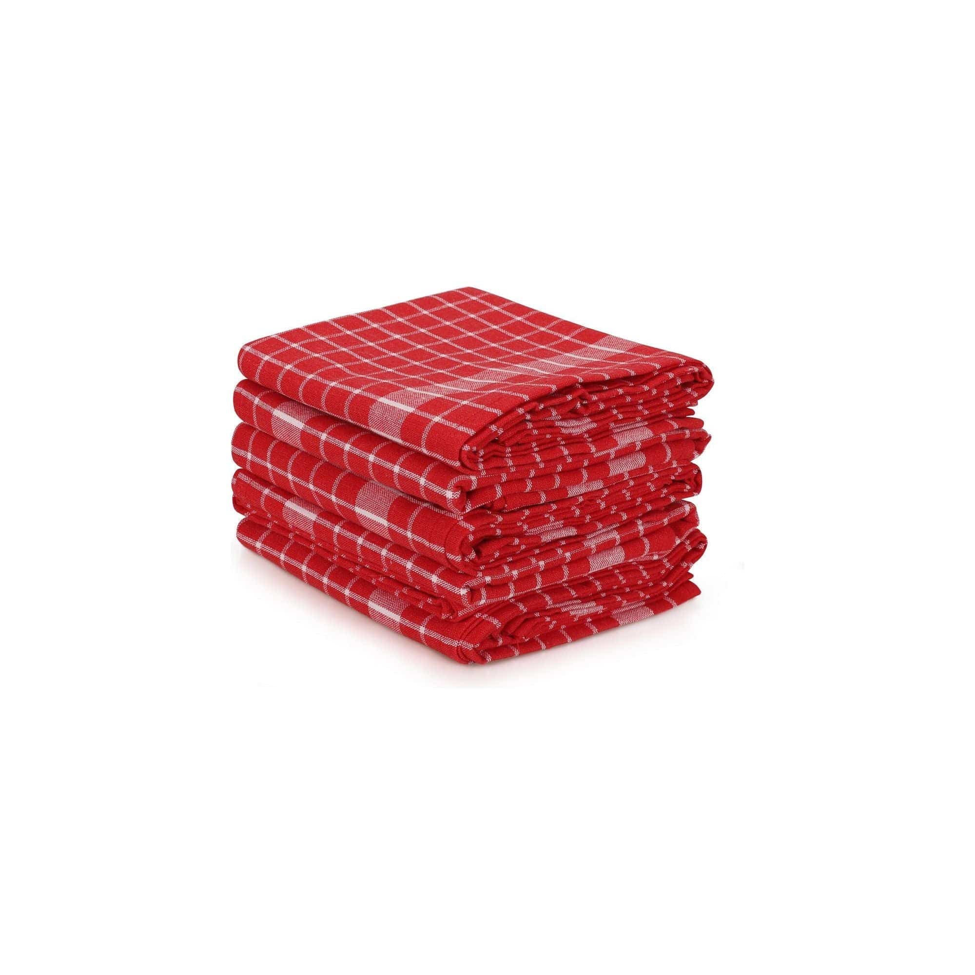 Set 10 prosoape bucatarie KUP, rosu/alb, bumbac, 45x65 cm