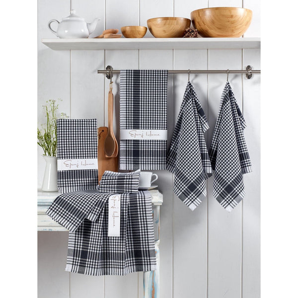 Set 10 prosoape bucatarie POTIKARELI, alb/negru, bumbac, 45x65 cm