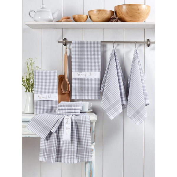 Set 10 prosoape bucatarie POTIKARELI, gri, bumbac, 45x65 cm