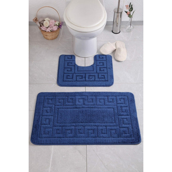Set 2 covorase baie ETHNIC, forma dreptunghiulara, albastru, polipropilena