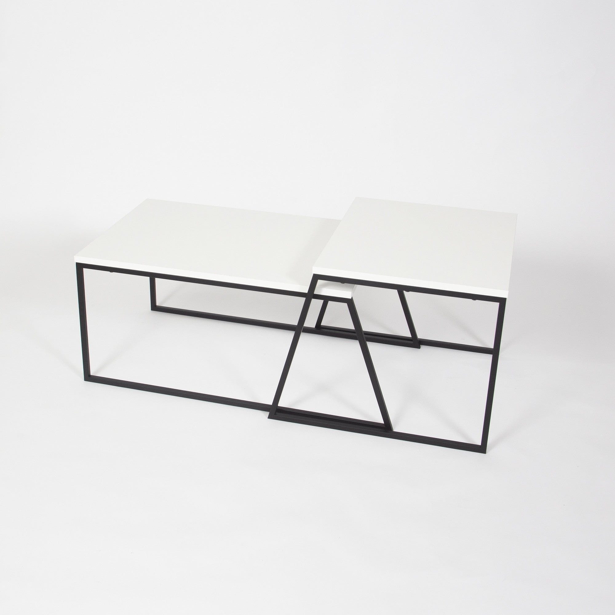 Set 2 masute cafea 855DTE2915, alb/negru, PAL melaminat/metal
