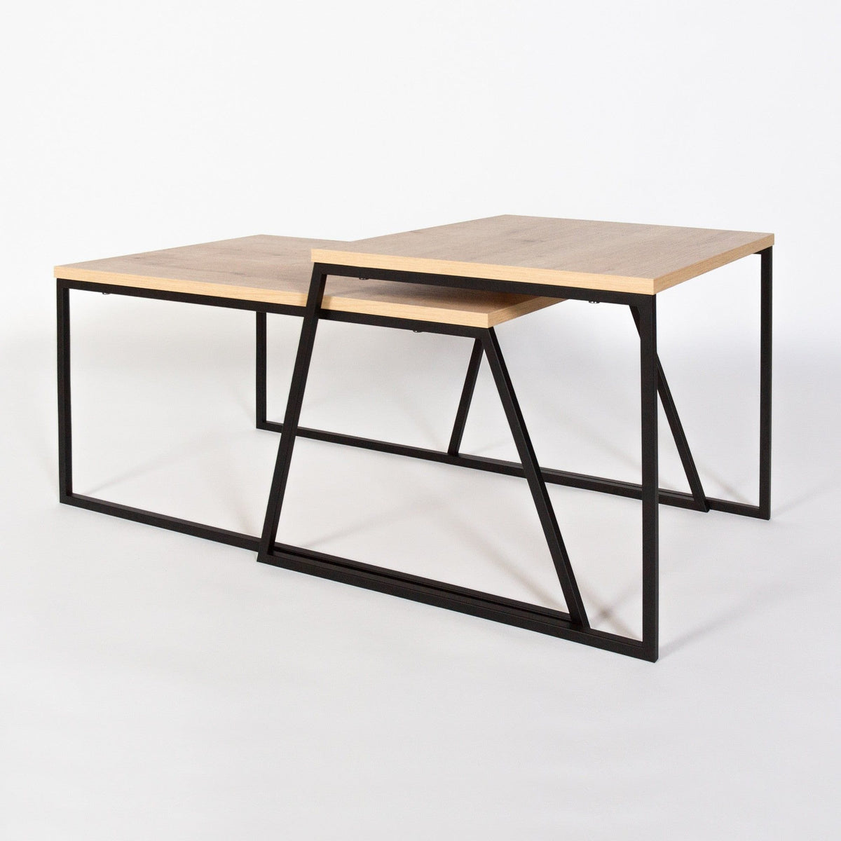 Set 2 masute cafea 855DTE2917, stejar/negru, PAL melaminat/metal