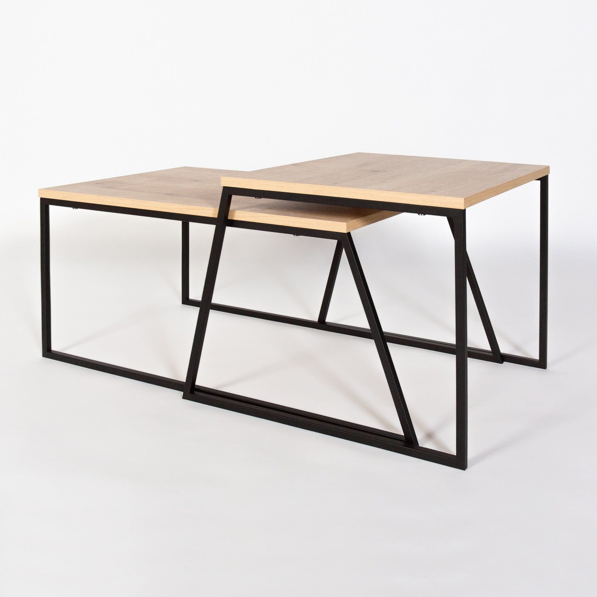 Set 2 masute cafea 855DTE2917, stejar/negru, PAL melaminat/metal