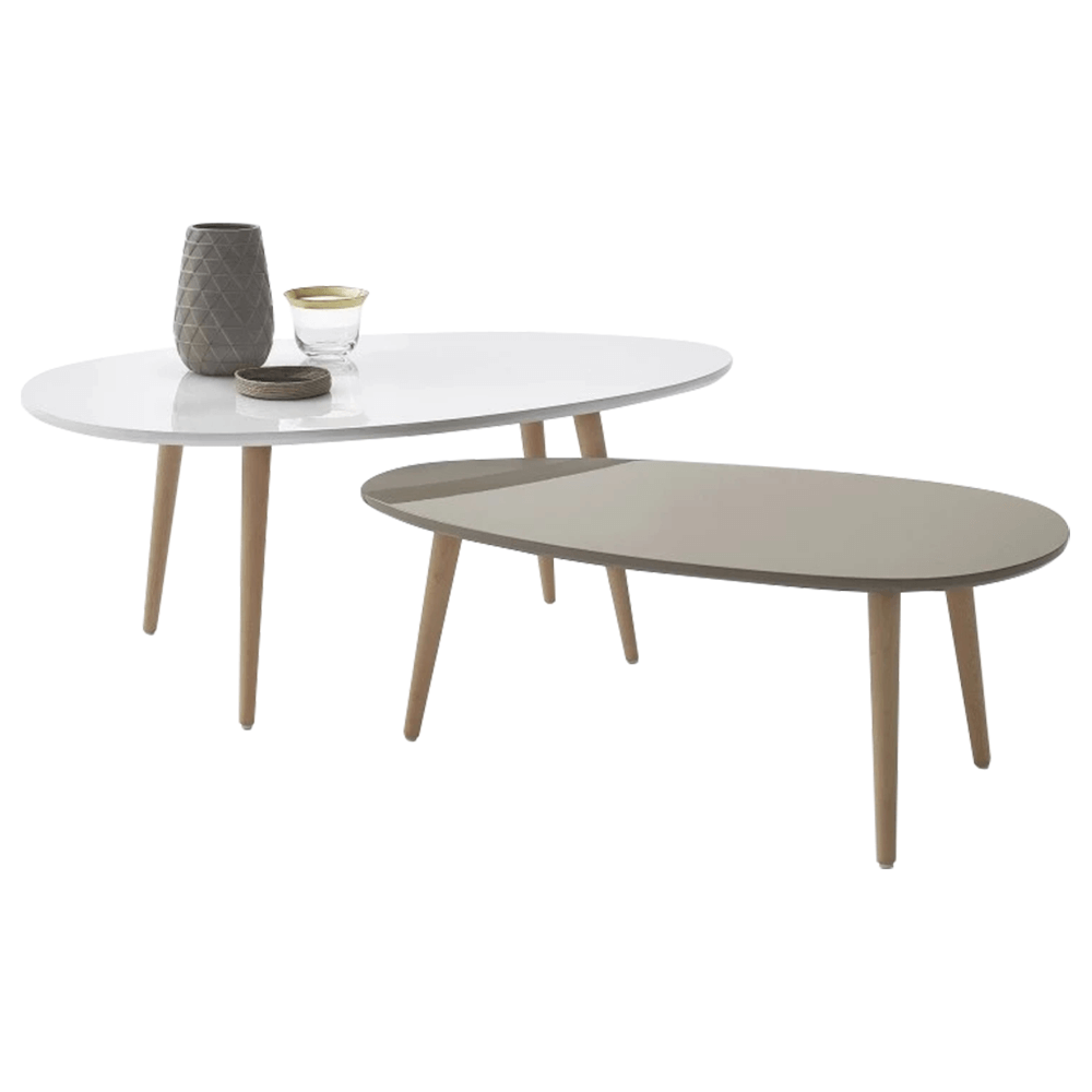 Set 2 masute cafea DOBLO, alb/gri/stejar