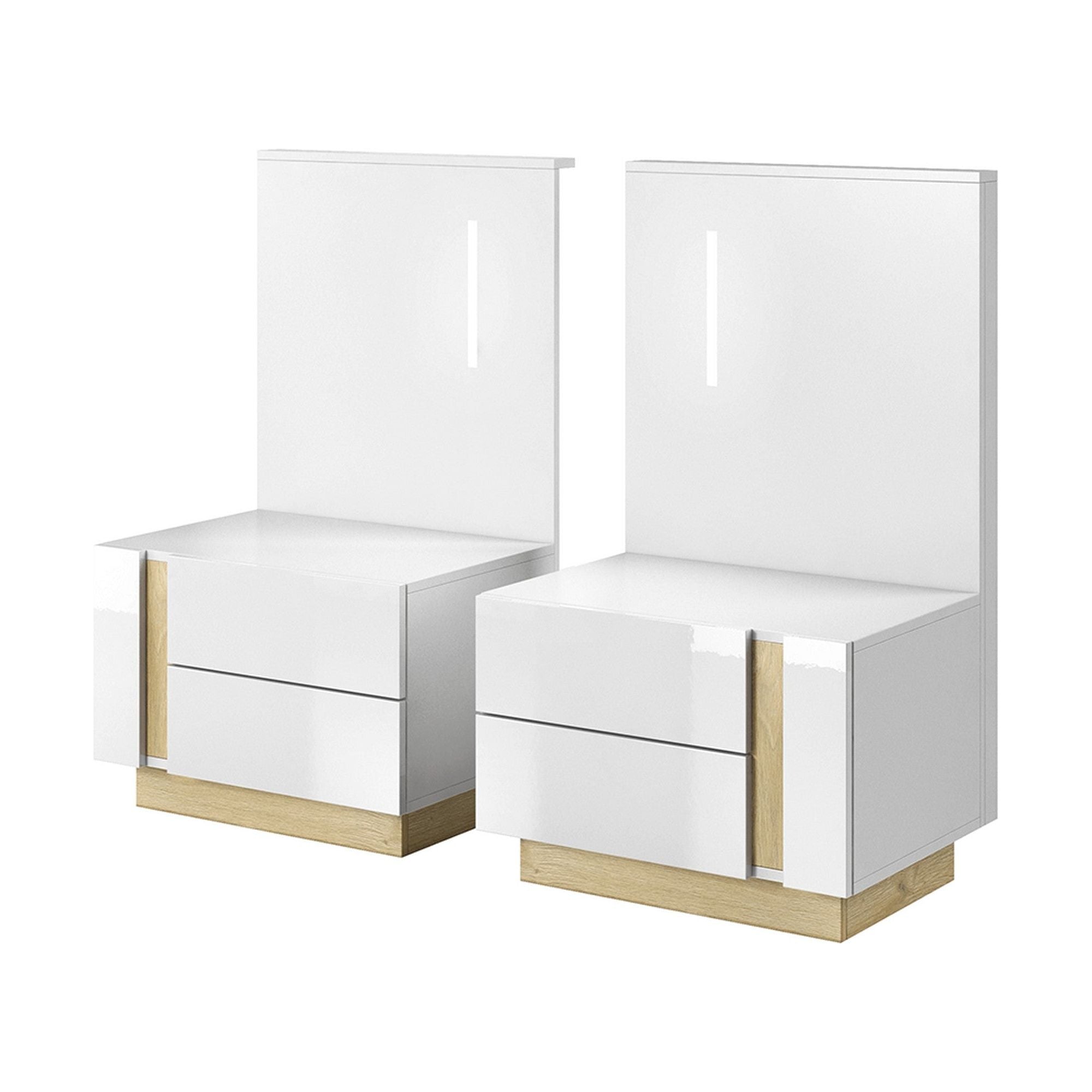 Set 2 noptiere CITY, alb/stejar, PAL laminat, 60x46x105 cm