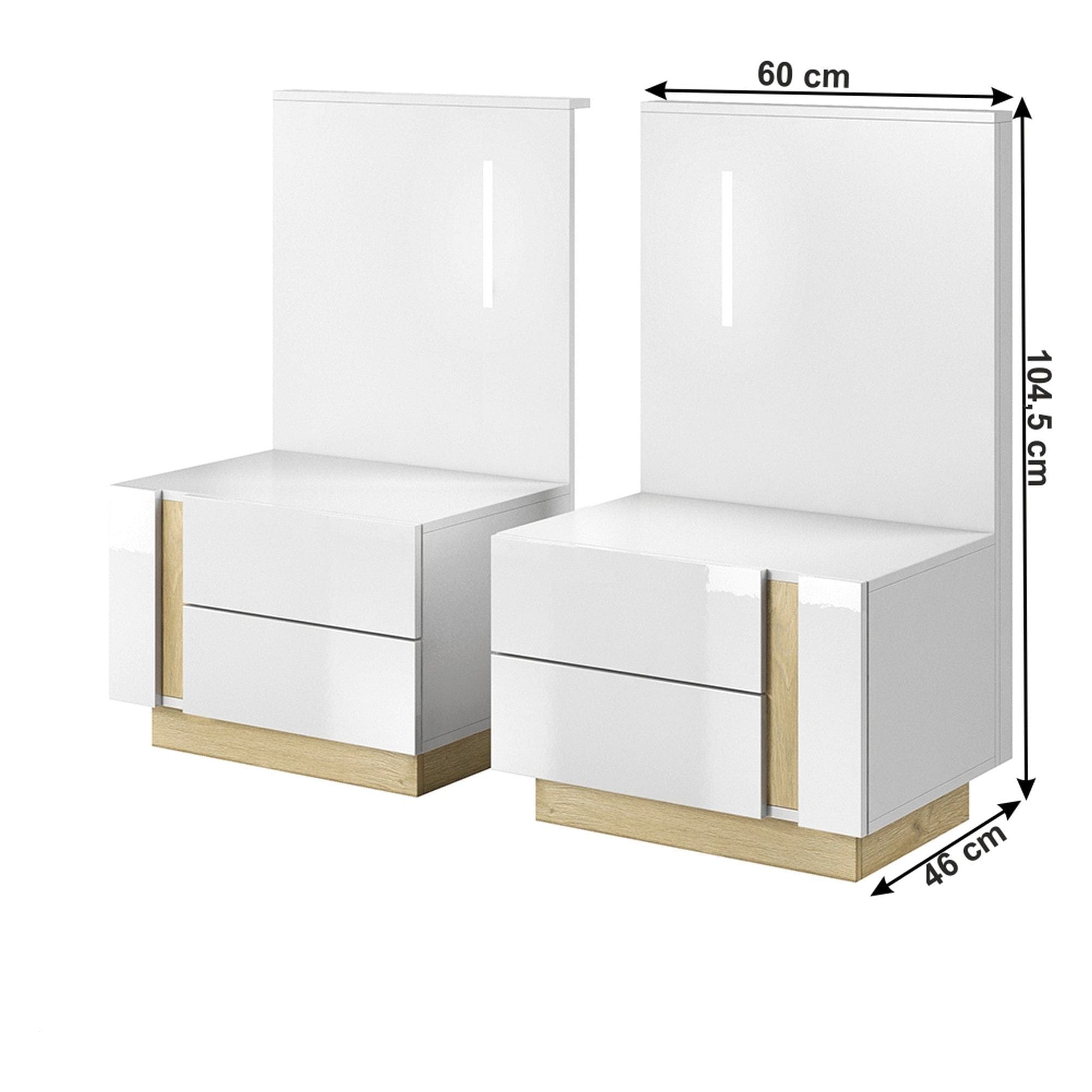 Set 2 noptiere CITY, alb/stejar, PAL laminat, 60x46x105 cm