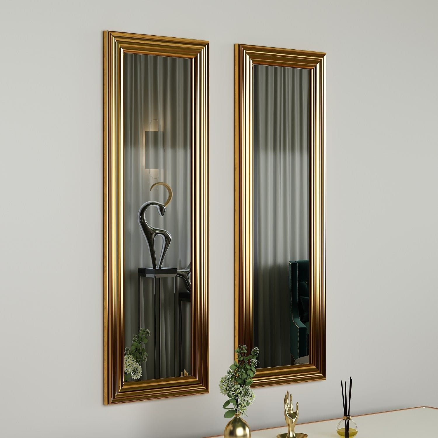 Set 2 oglinzi CSI, auriu, 30x3x90 cm