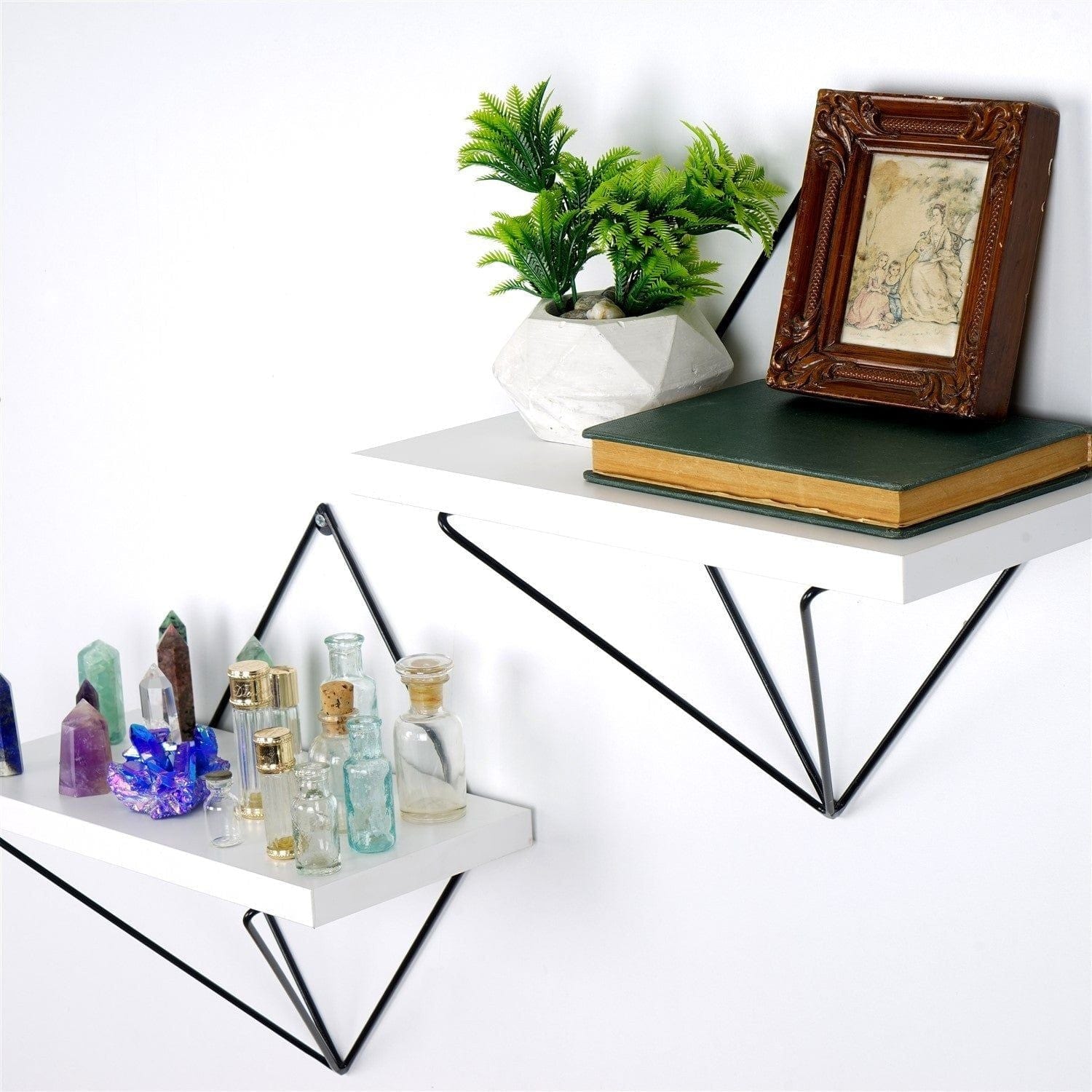 Set 2 polite WR060, alb/negru, metal, 30x30x14 cm