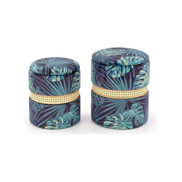 Set 2 tabureti CONGO, stofa clasica/rattan sintetic, multicolor, cu spatiu depozitare