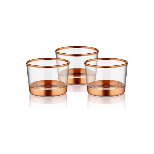 Set 3 boluri GLM0017, transparent/cupru, sticla, 8x6 cm