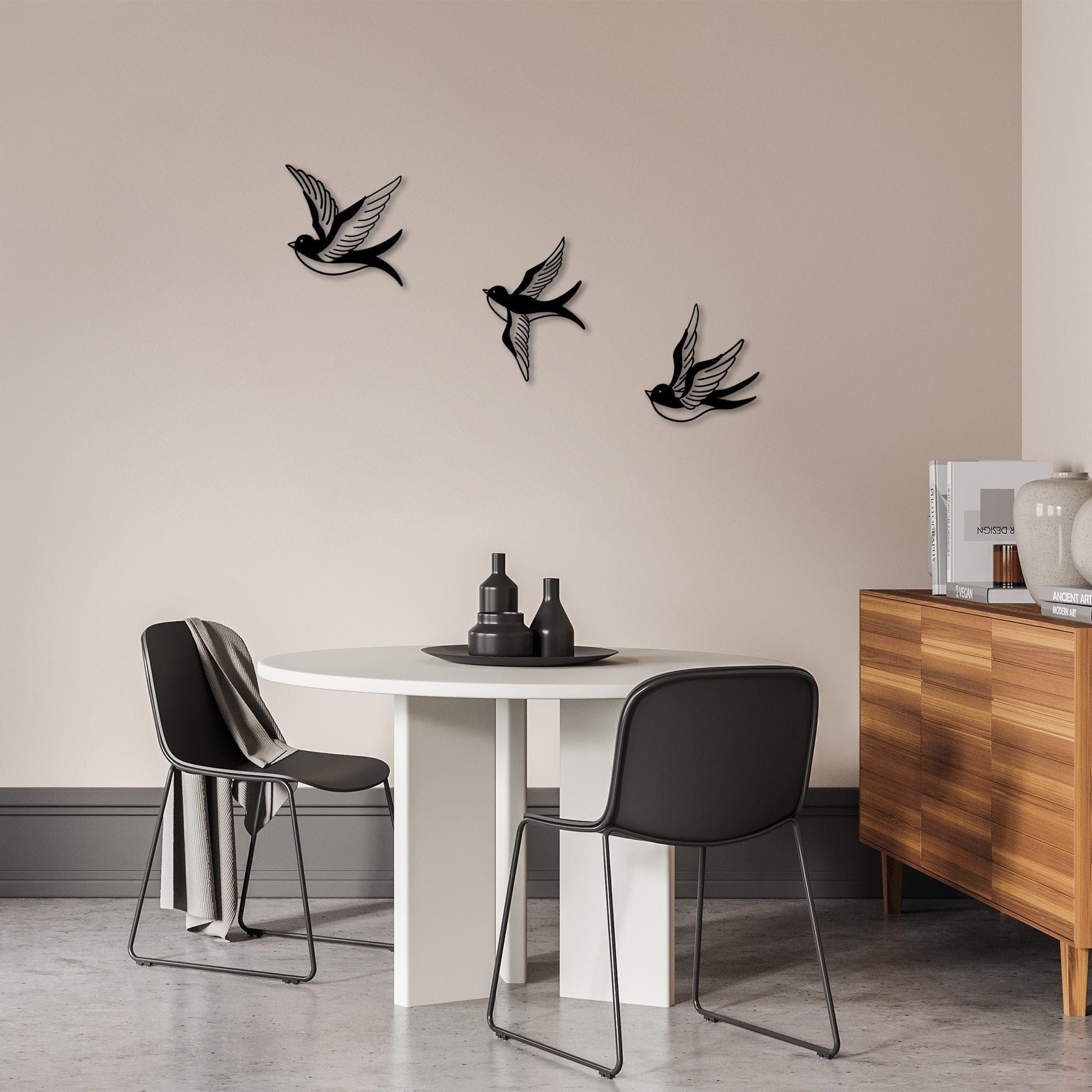 Set 3 decoratiuni perete MOUNTAIN-286, metal, negru
