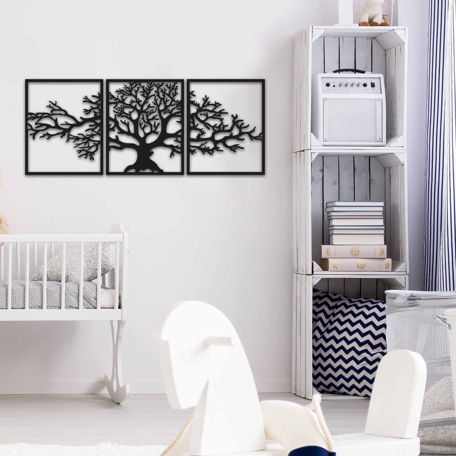 Set 3 decoratiuni perete MT-007, negru, metal, 124x49 cm