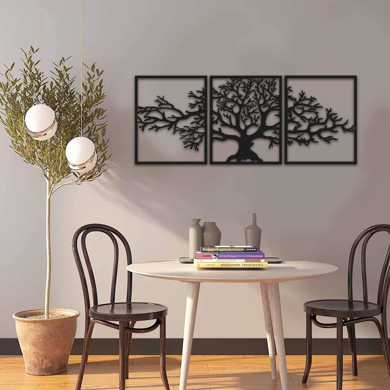 Set 3 decoratiuni perete MT-007, negru, metal, 124x49 cm