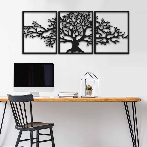 Set 3 decoratiuni perete MT-007, negru, metal, 124x49 cm