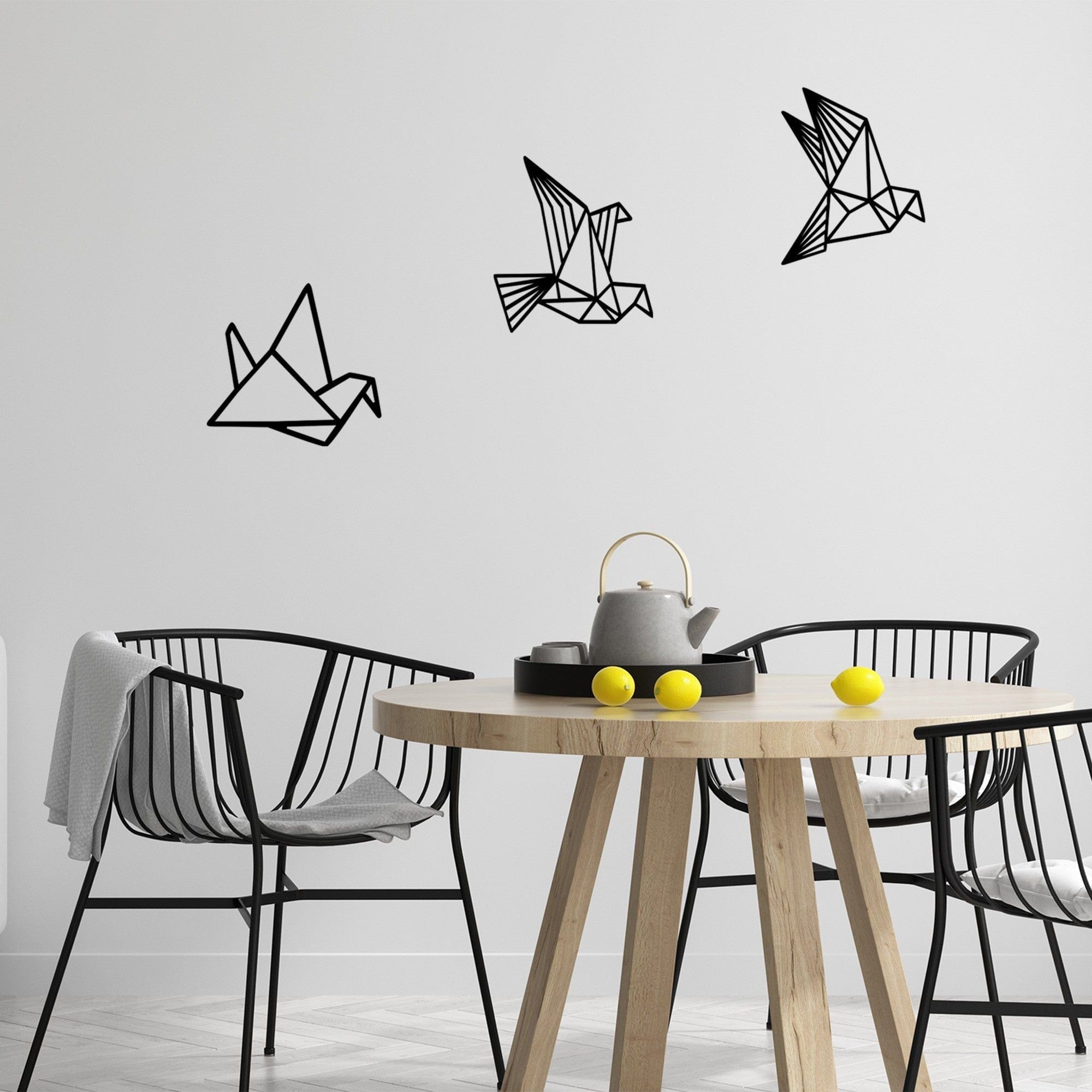 Set 3 decoratiuni perete ORIGAMI, negru, lemn