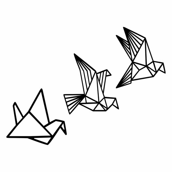 Set 3 decoratiuni perete ORIGAMI, negru, lemn