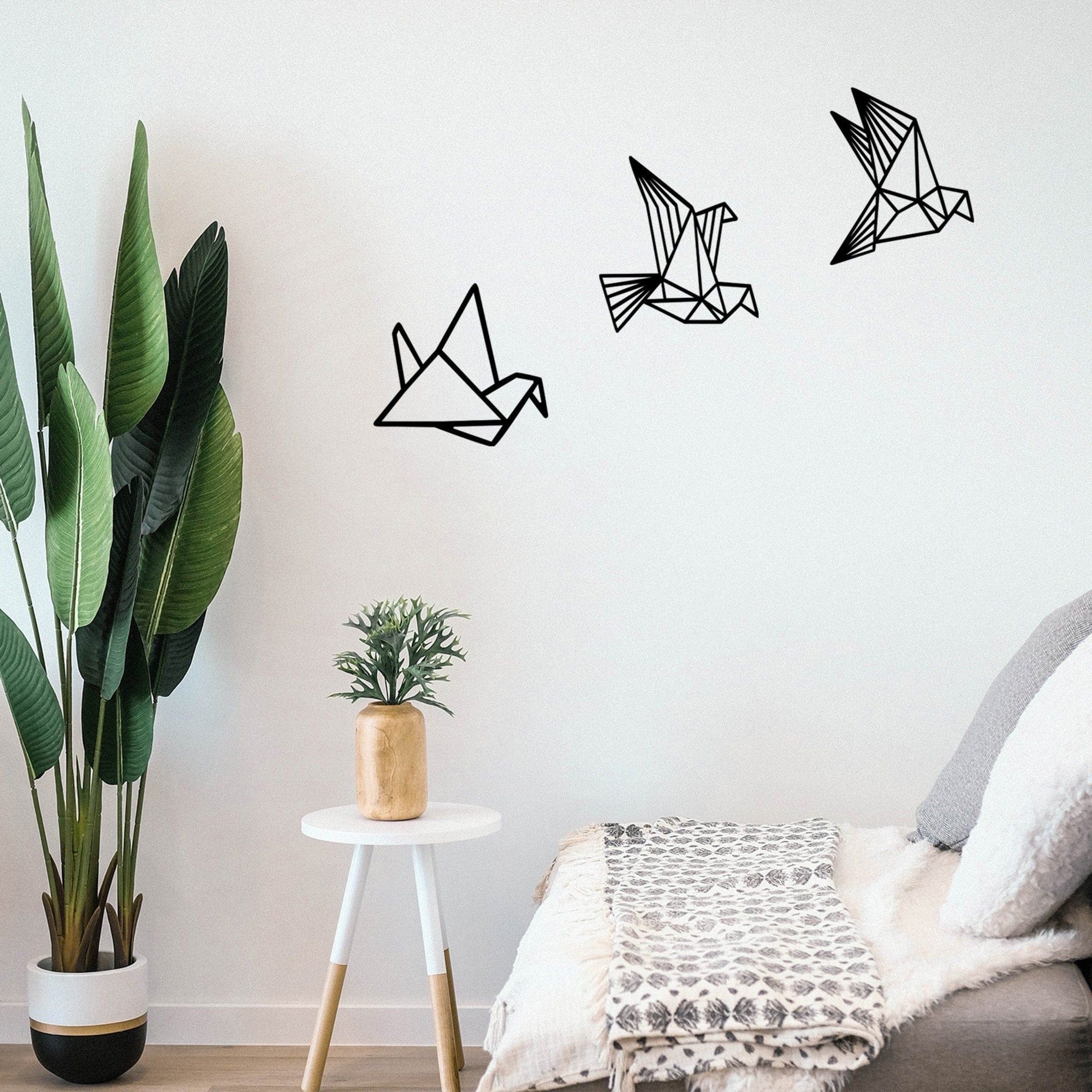 Set 3 decoratiuni perete ORIGAMI, negru, lemn