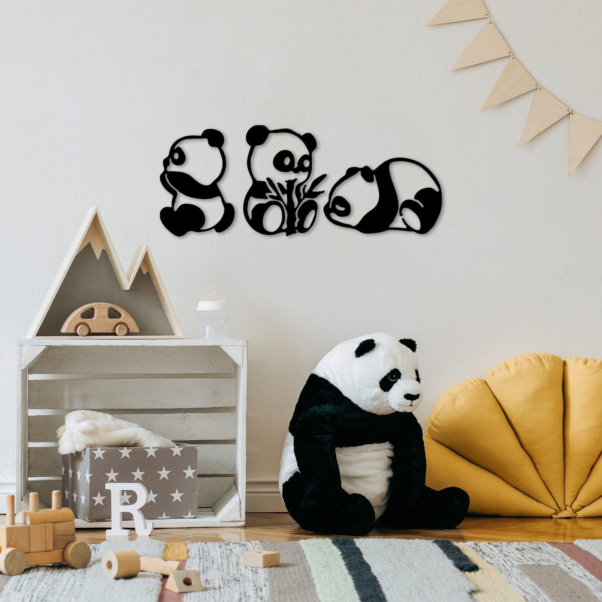 Set 3 decoratiuni perete PANDAS-298, negru, metal